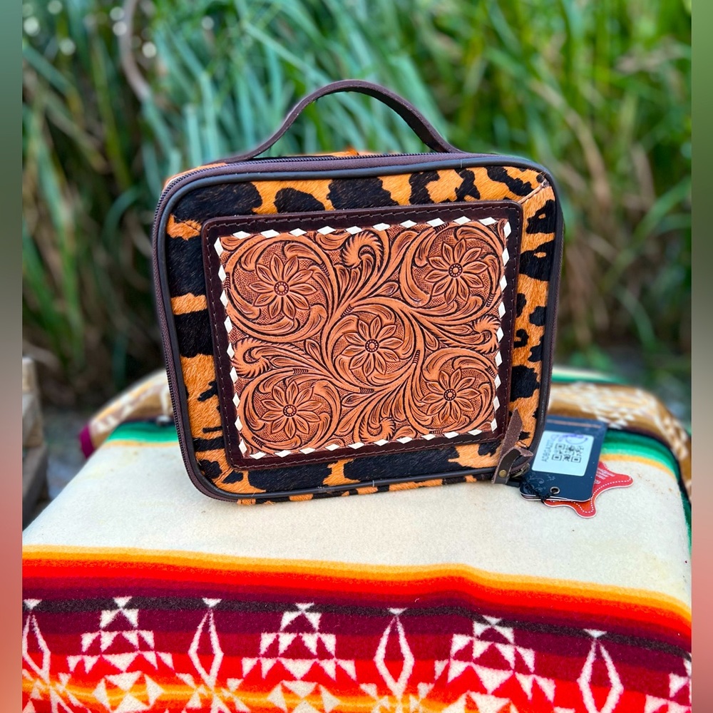 Cowhide Tooled Leather Travel Jewelry Box
